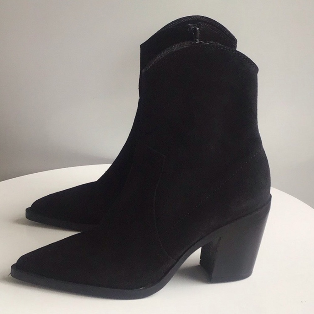 Zara leather western Black Suede heeled Ankle Boots - Picture 4 of 16